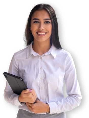 Donna sorridente con tablet in mano