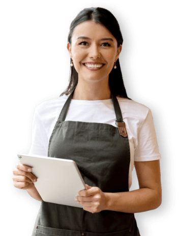 Donna sorridente con tablet in mano