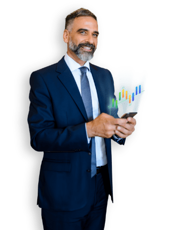 Uomo con smartphone usa il software per i flussi di cassa