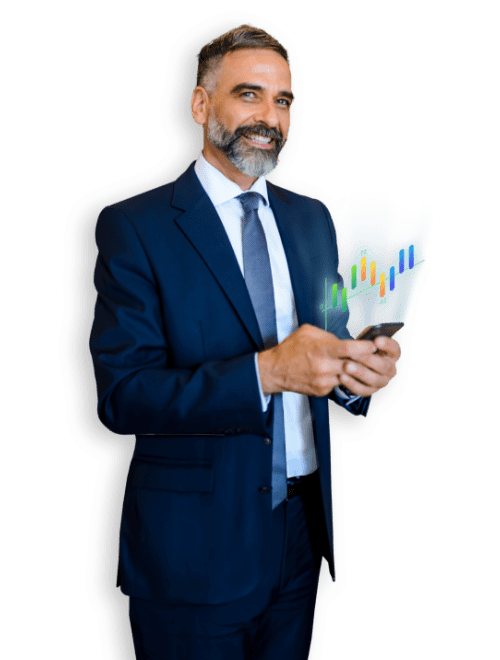 Uomo con smartphone usa il software per cash flow