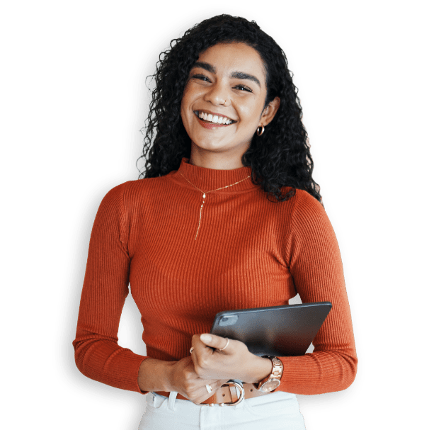 Ragazza sorridente con in mano un tablet