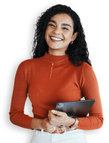 Ragazza sorridente con in mano un tablet