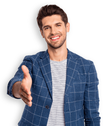 Uomo sorridente che porge la mano