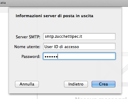 Informazioni server di posta in uscita