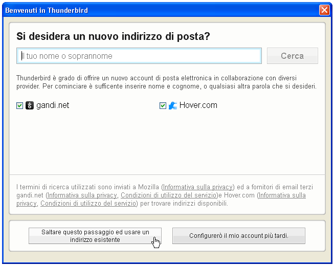 Inserire nuovo indirizzo di posta