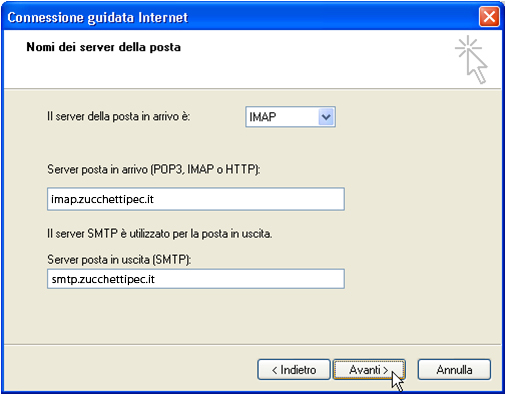 Impostazioni IMAP - nomi server