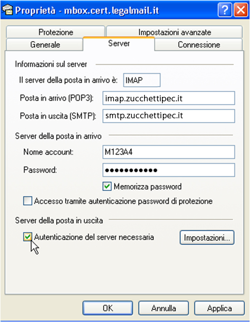 Impostazioni IMAP
