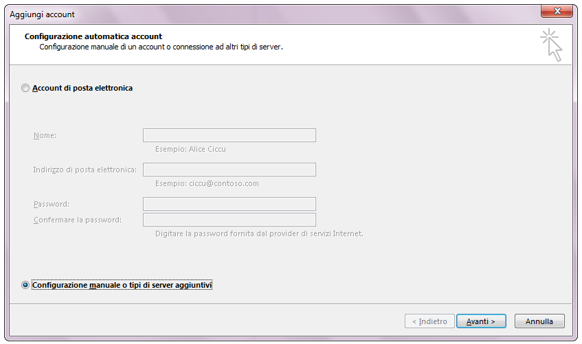 Configurazione manuale o altri tipi di server aggiuntivi