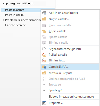 Menu posta in arrivo