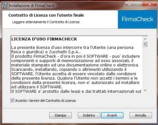 Accettazione licenza su Windows