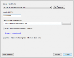 Certificato per PDF su dispositivo fisico