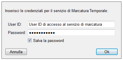 Inserimento credenziali Marca Temporale