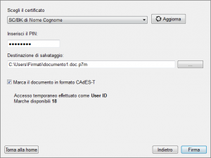 Scegli il certificato - credenziali visibili